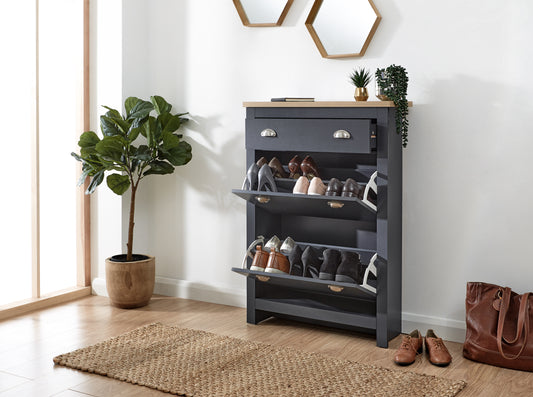 GFW Lancaster 2 Door 1 Drawer Shoe Cabinet - Slate Blue