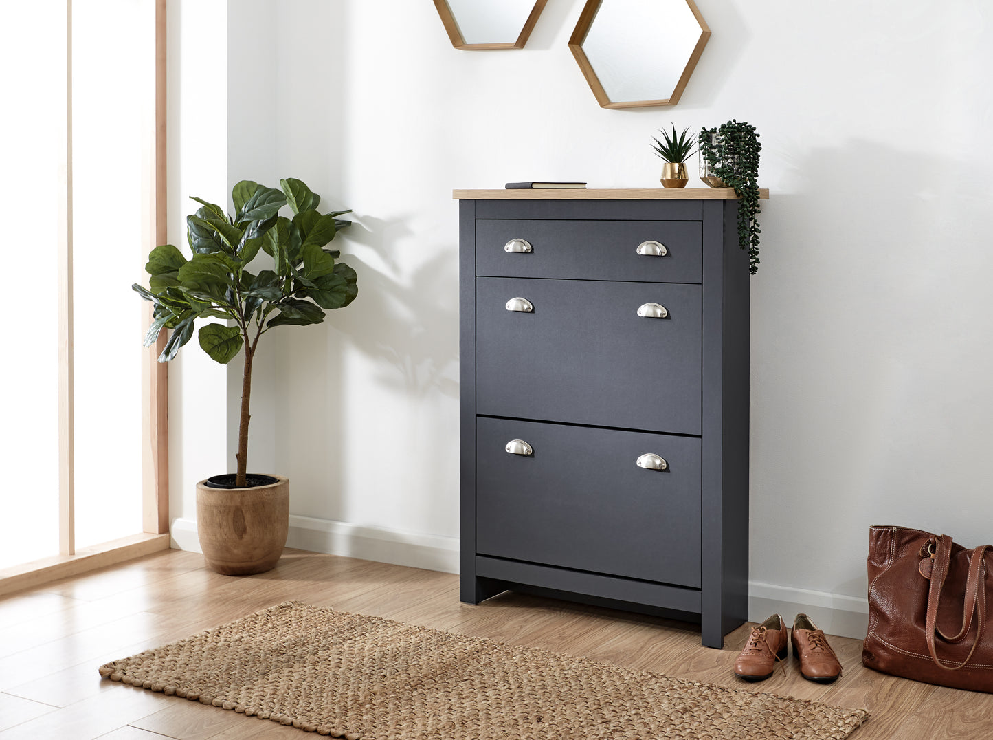 GFW Lancaster 2 Door 1 Drawer Shoe Cabinet - Slate Blue 2