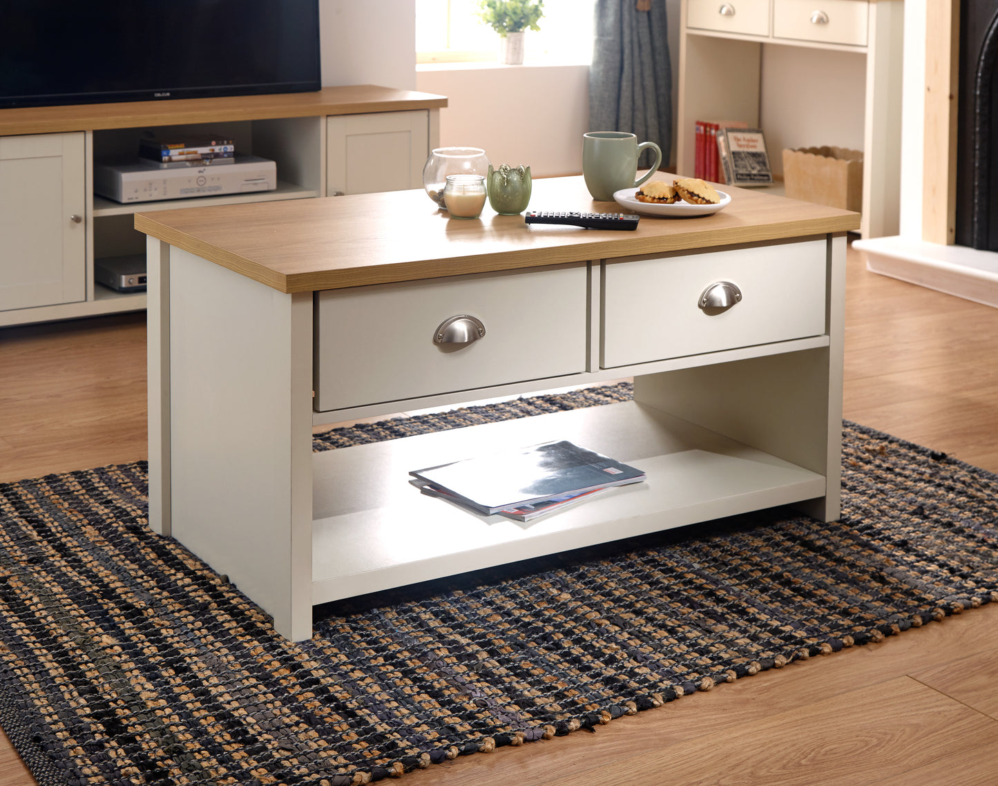 GFW Lancaster 2 Drawer Coffee Table - Cream