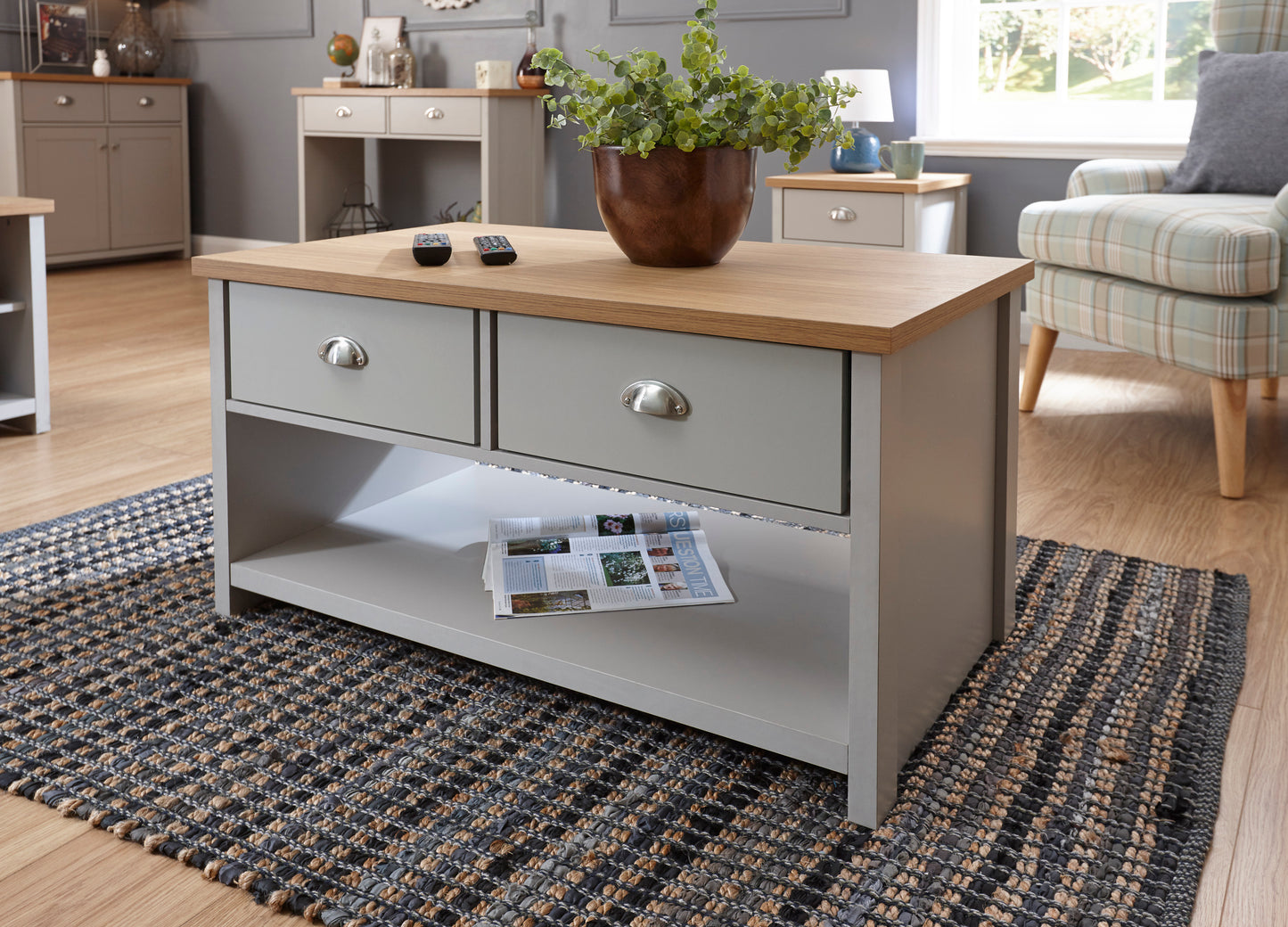 GFW Lancaster 2 Drawer Coffee Table - Grey