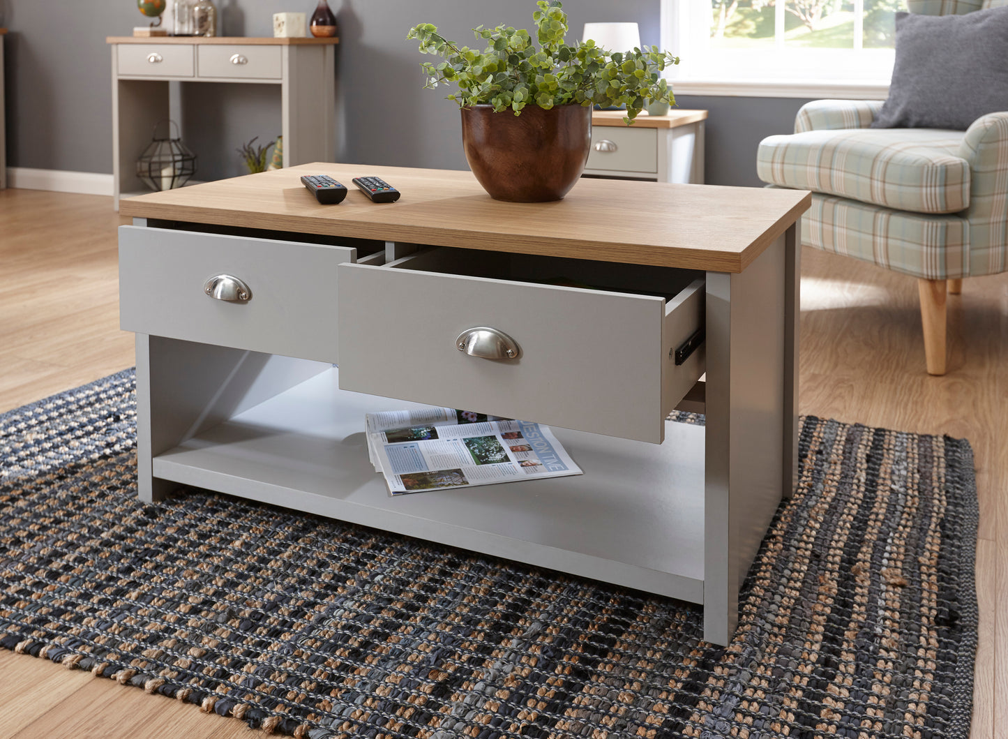 GFW Lancaster 2 Drawer Coffee Table - Grey 2