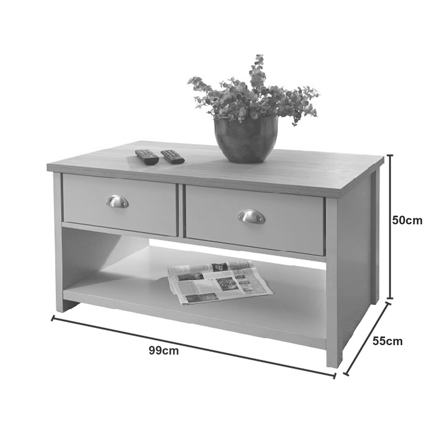 GFW Lancaster 2 Drawer Coffee Table - Grey 4