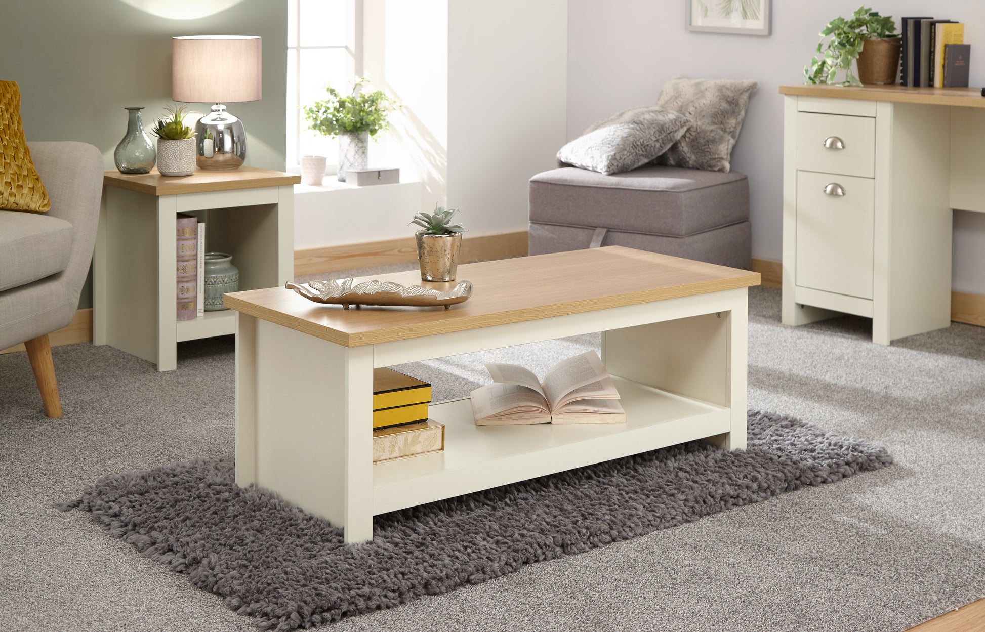 GFW Lancaster Coffee Table With Shelf - Cream