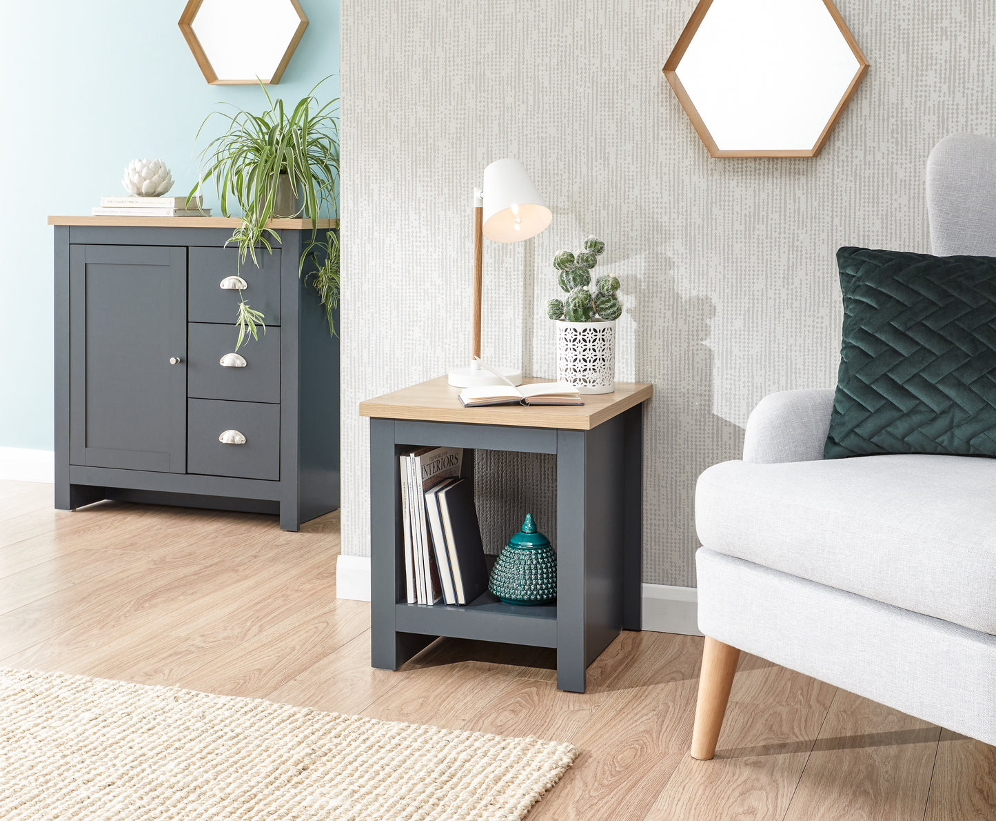 GFW Lancaster Side Table With Shelf - Slate Blue