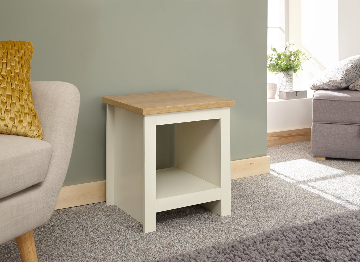 GFW Lancaster Side Table With Shelf - Cream 2