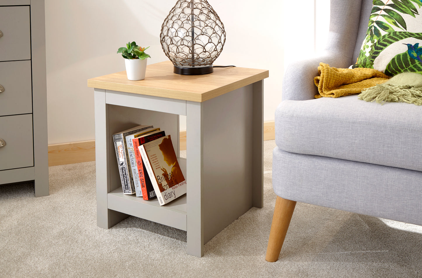 GFW Lancaster Side Table With Shelf - Grey