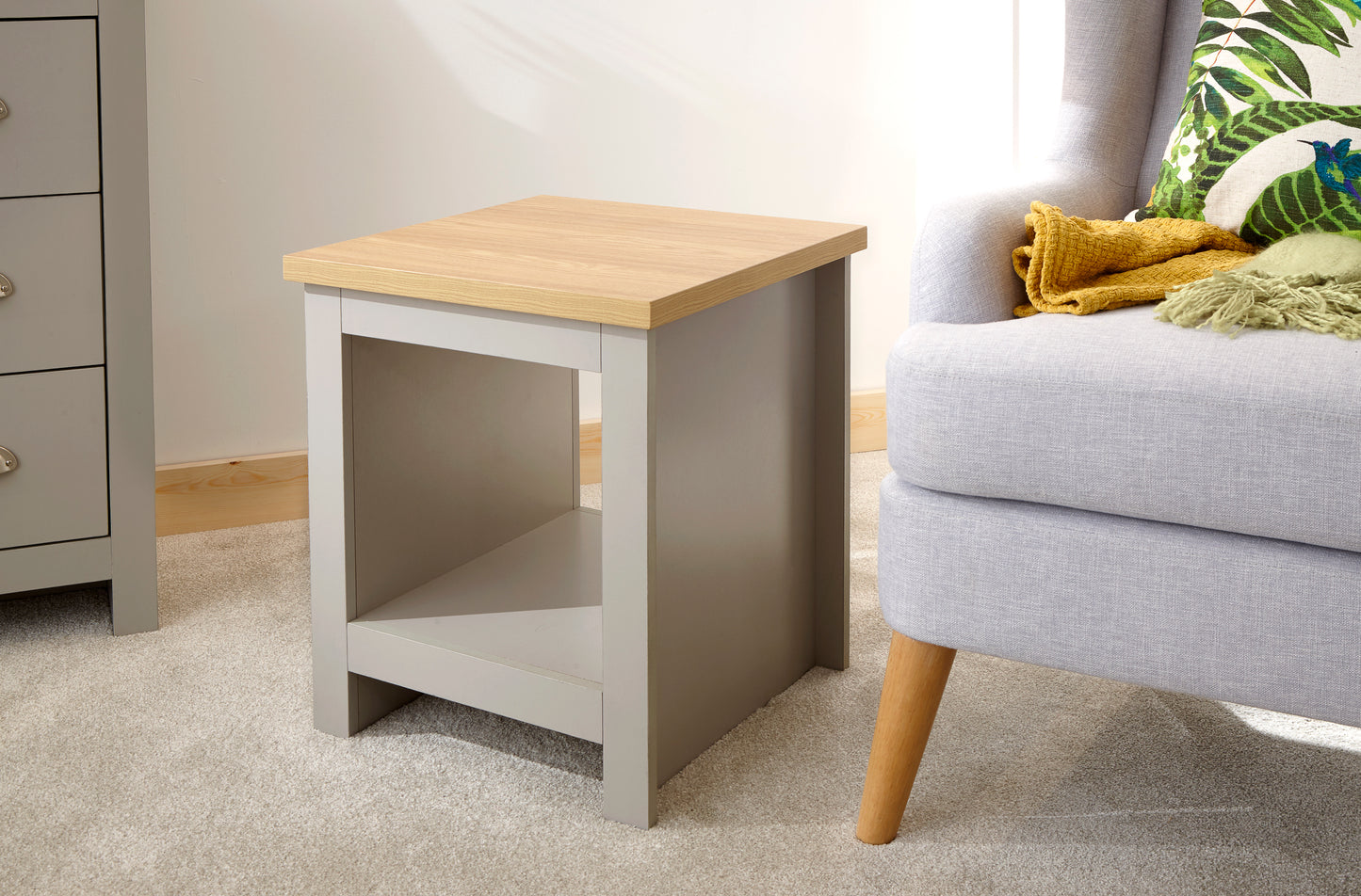 GFW Lancaster Side Table With Shelf - Grey 2