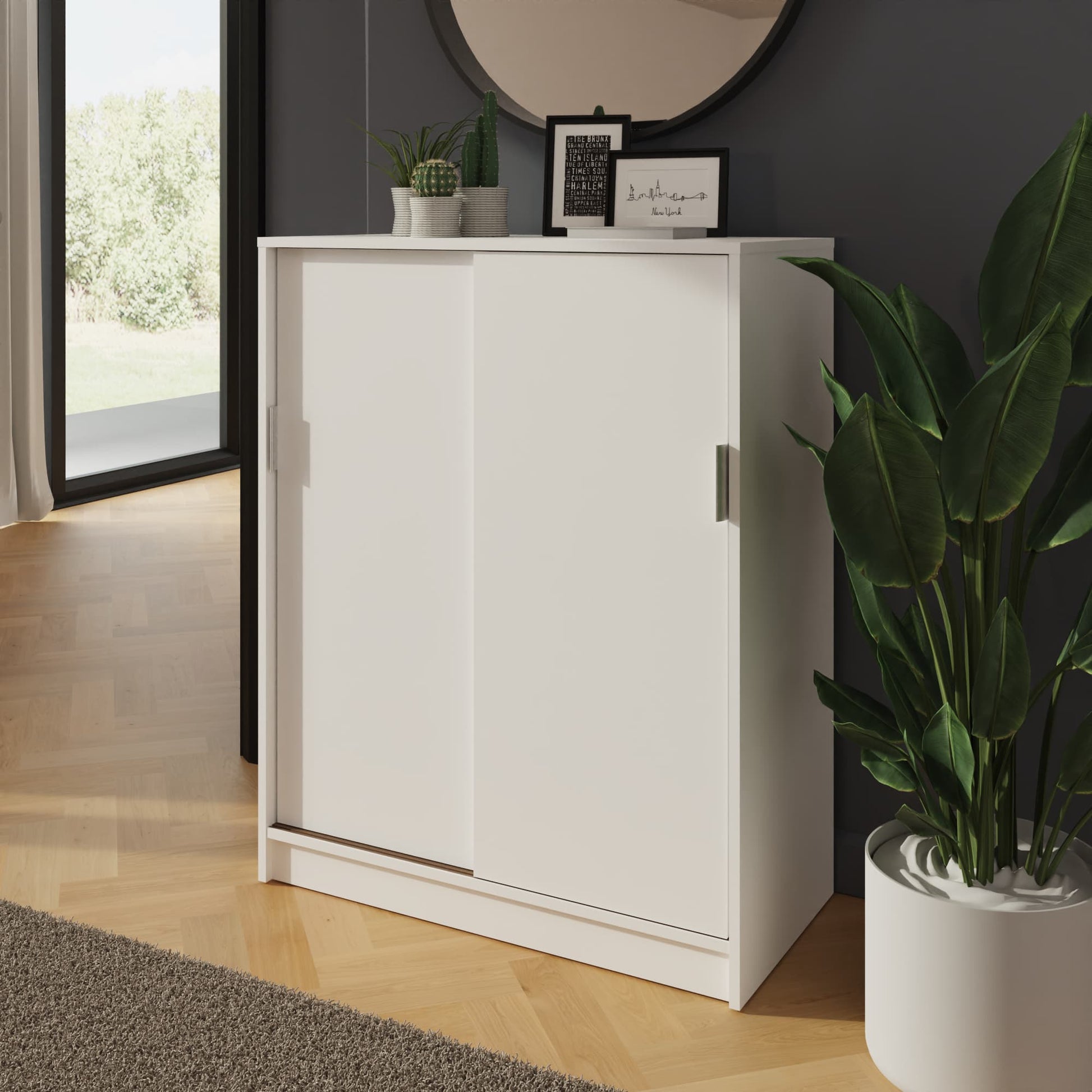 GFW Leighton White Sliding Door Shoe Cabinet 2