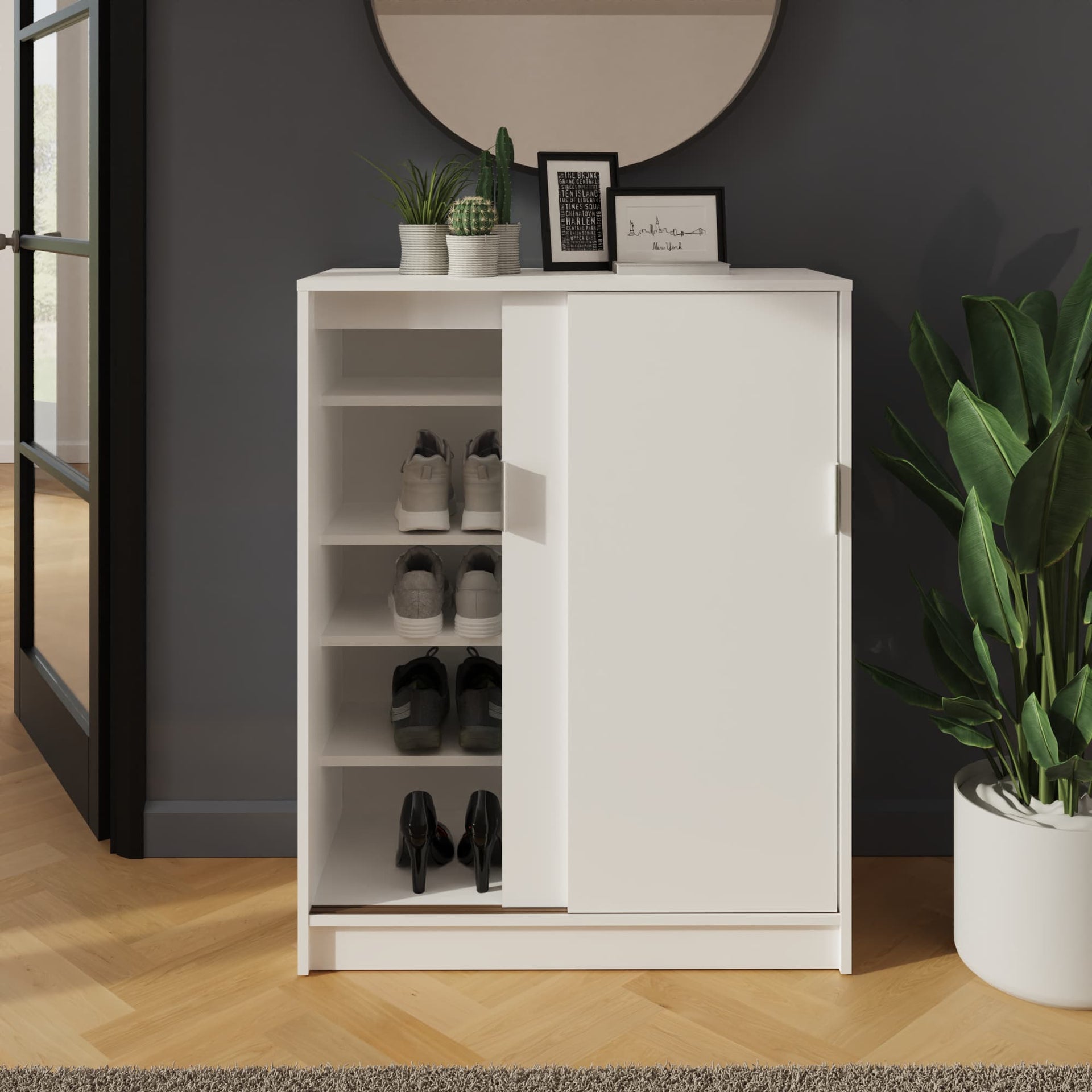GFW Leighton White Sliding Door Shoe Cabinet – Bed Factory Direct
