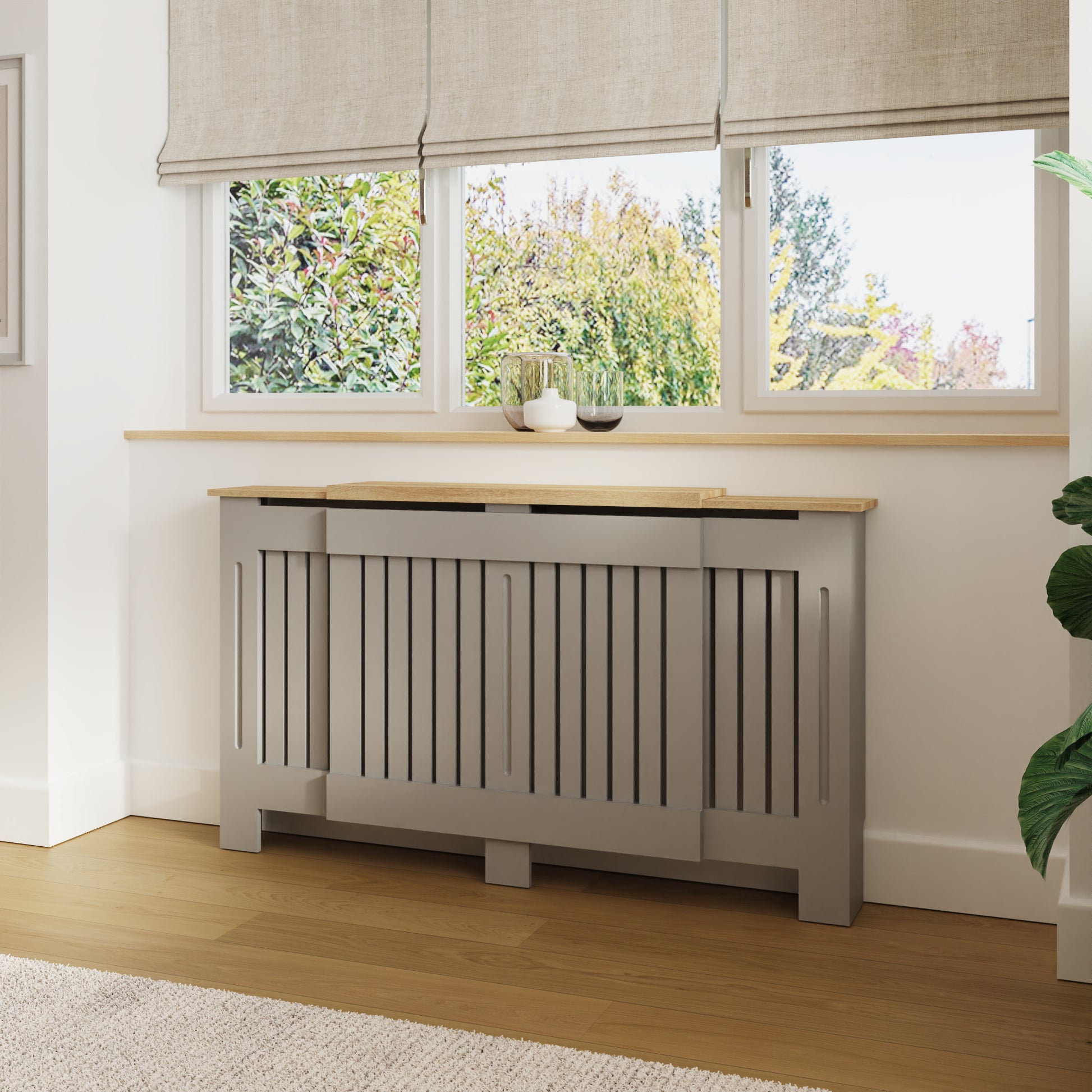 GFW Longslow Adjustable Radiator Cover - Grey & Oak 2
