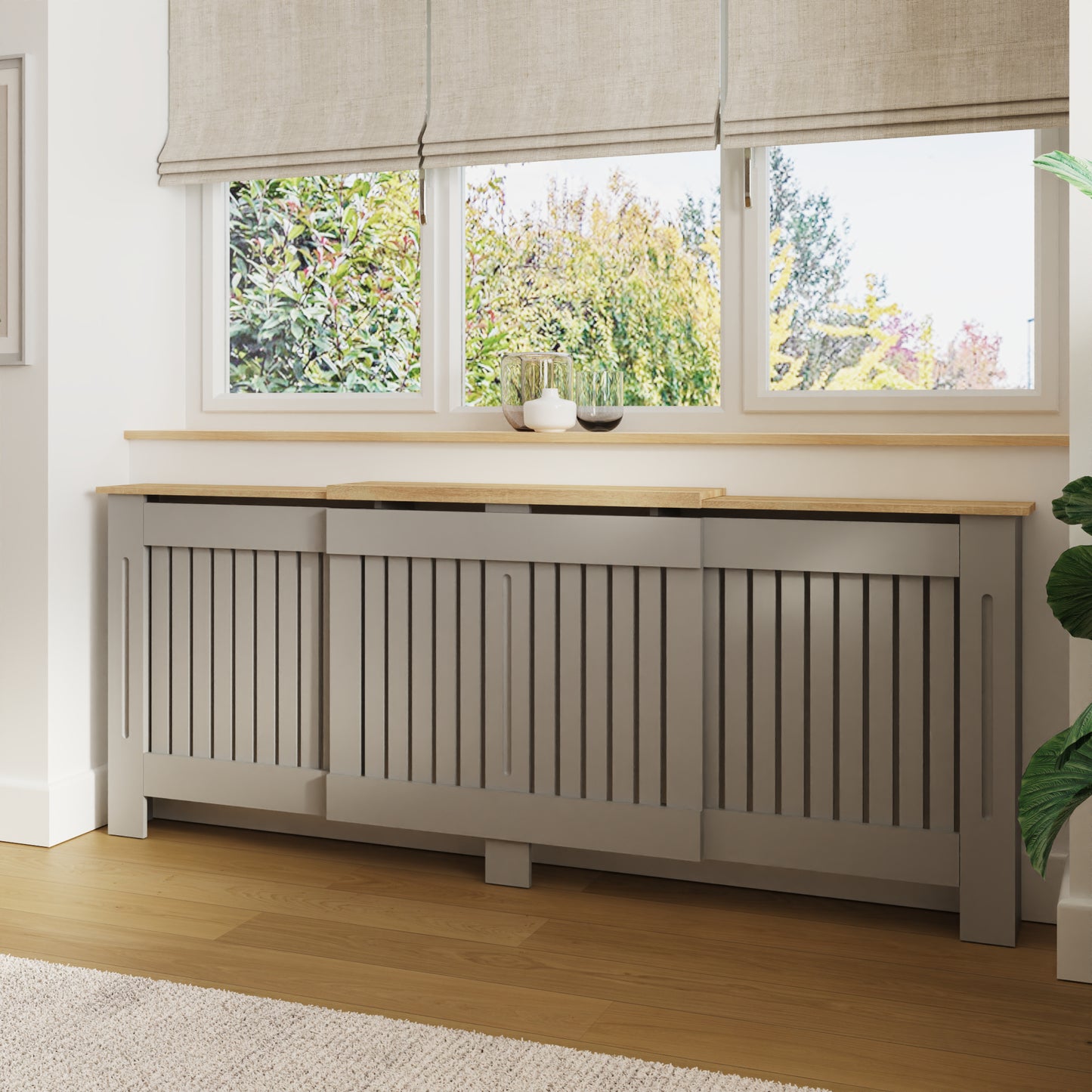 GFW Longslow Adjustable Radiator Cover - Grey & Oak