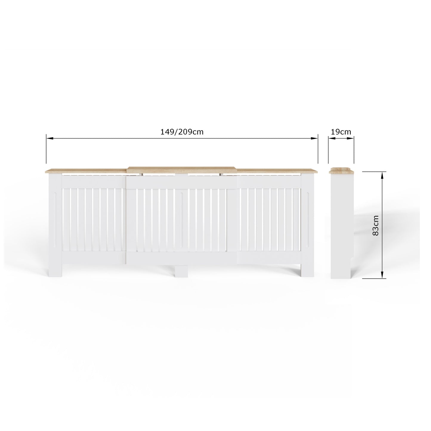 GFW Longslow Adjustable Radiator Cover - White & Oak Dimensions