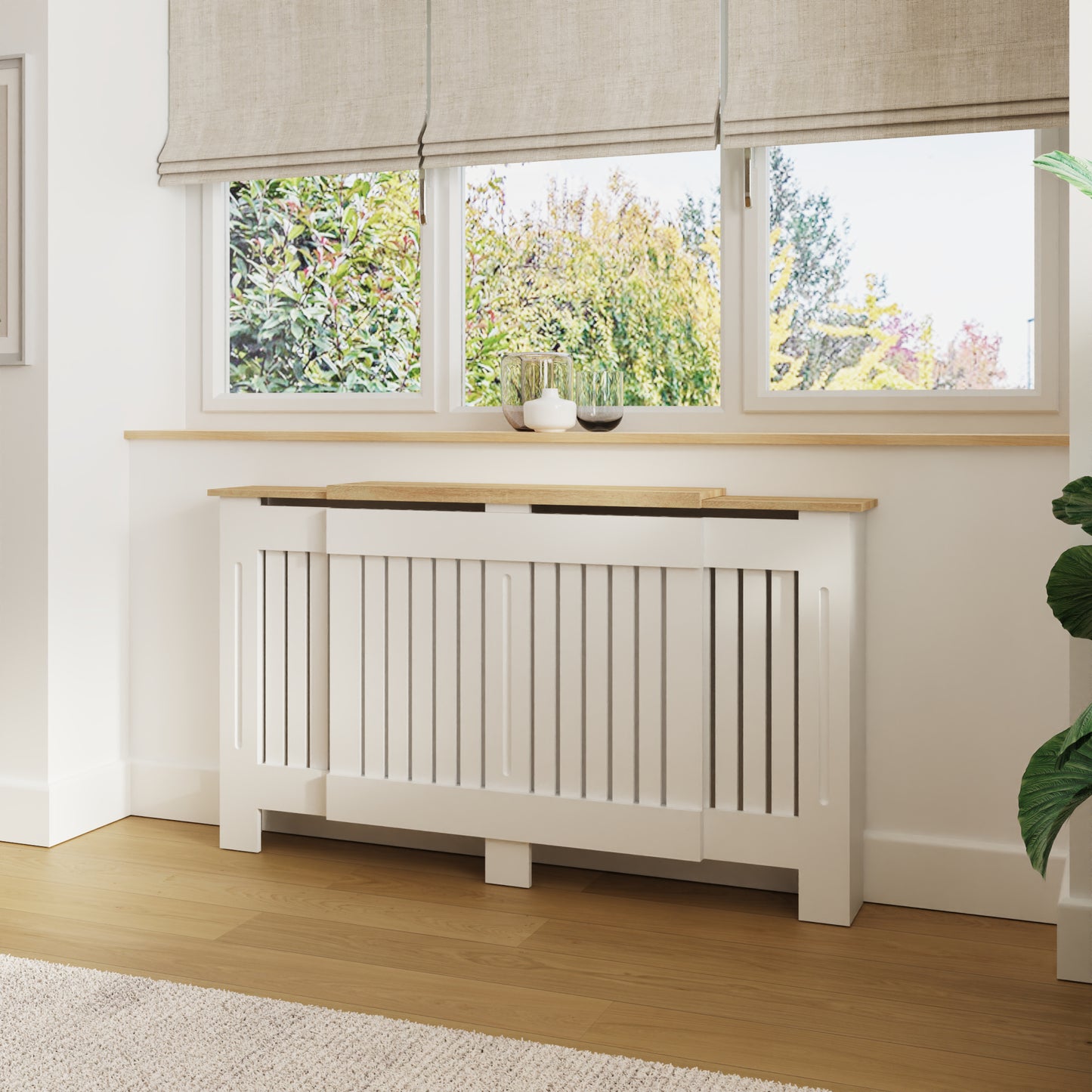 GFW Longslow Adjustable Radiator Cover - White & Oak 2