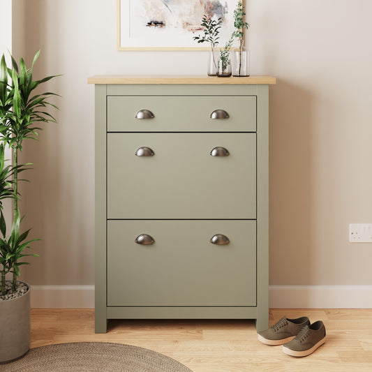 GFW Lancaster 2 Door 1 Drawer Shoe Cabinet - Sage Green