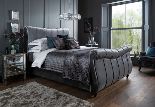 Luna Titanium Fabric Sleigh Bed - Double