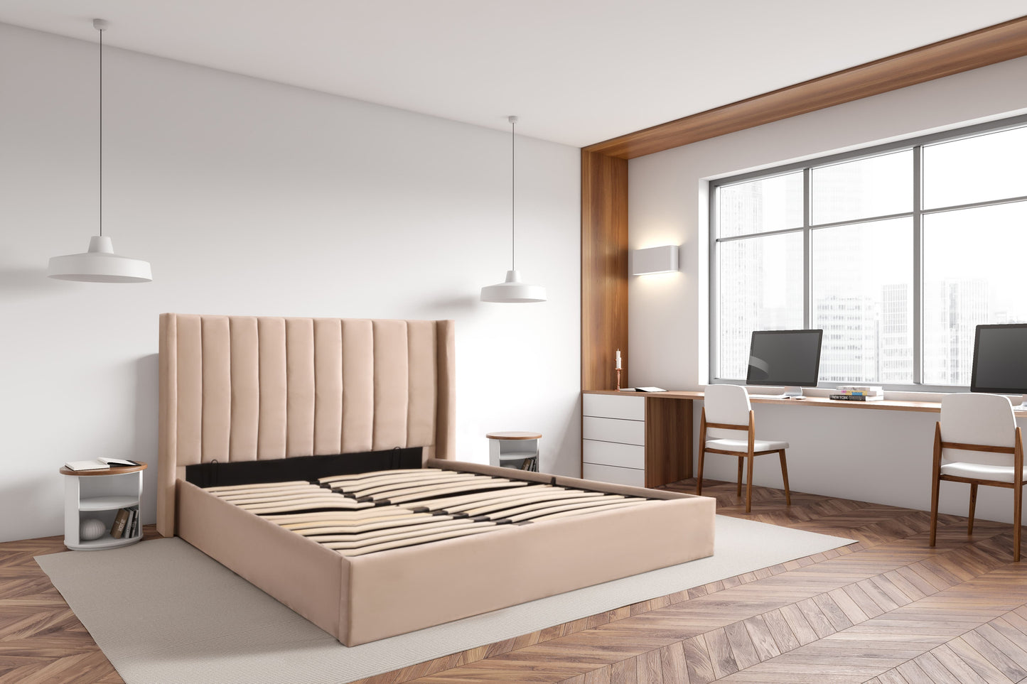 Lucia Warm Stone Velvet End Lift Ottoman Bed Frame WIthout Mattress Closed