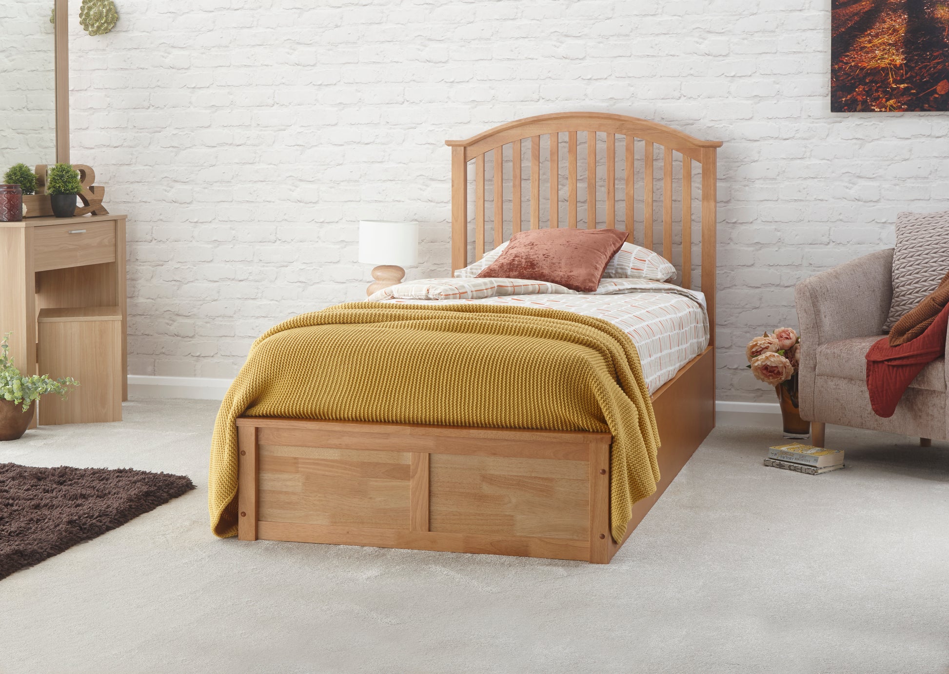 Madrid End Opening Wooden Ottoman Bed Frame - Oak 4