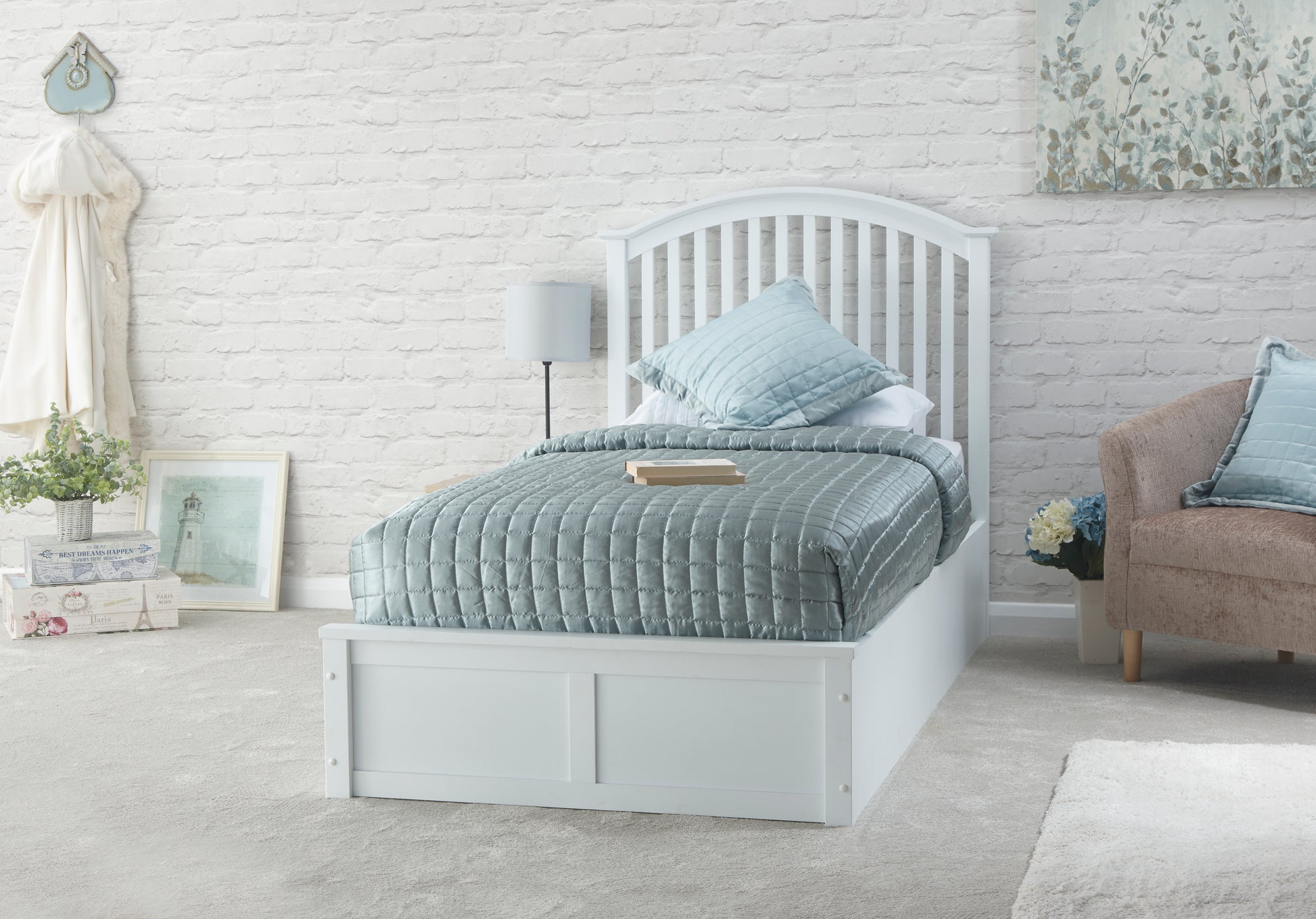 Madrid End Opening Wooden Ottoman Bed Frame - White 4