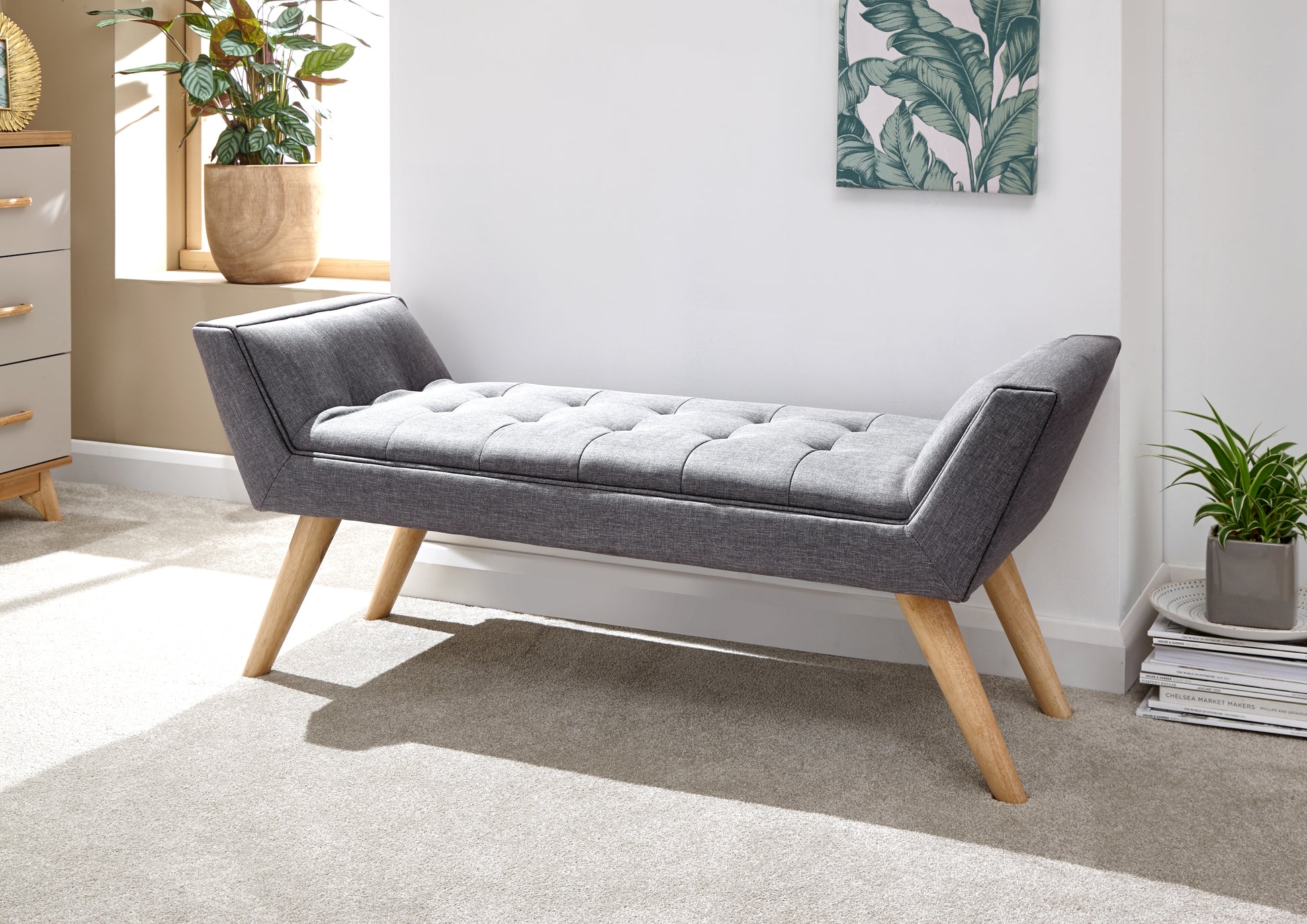 GFW Milan Upholstered Bench - Dark Grey