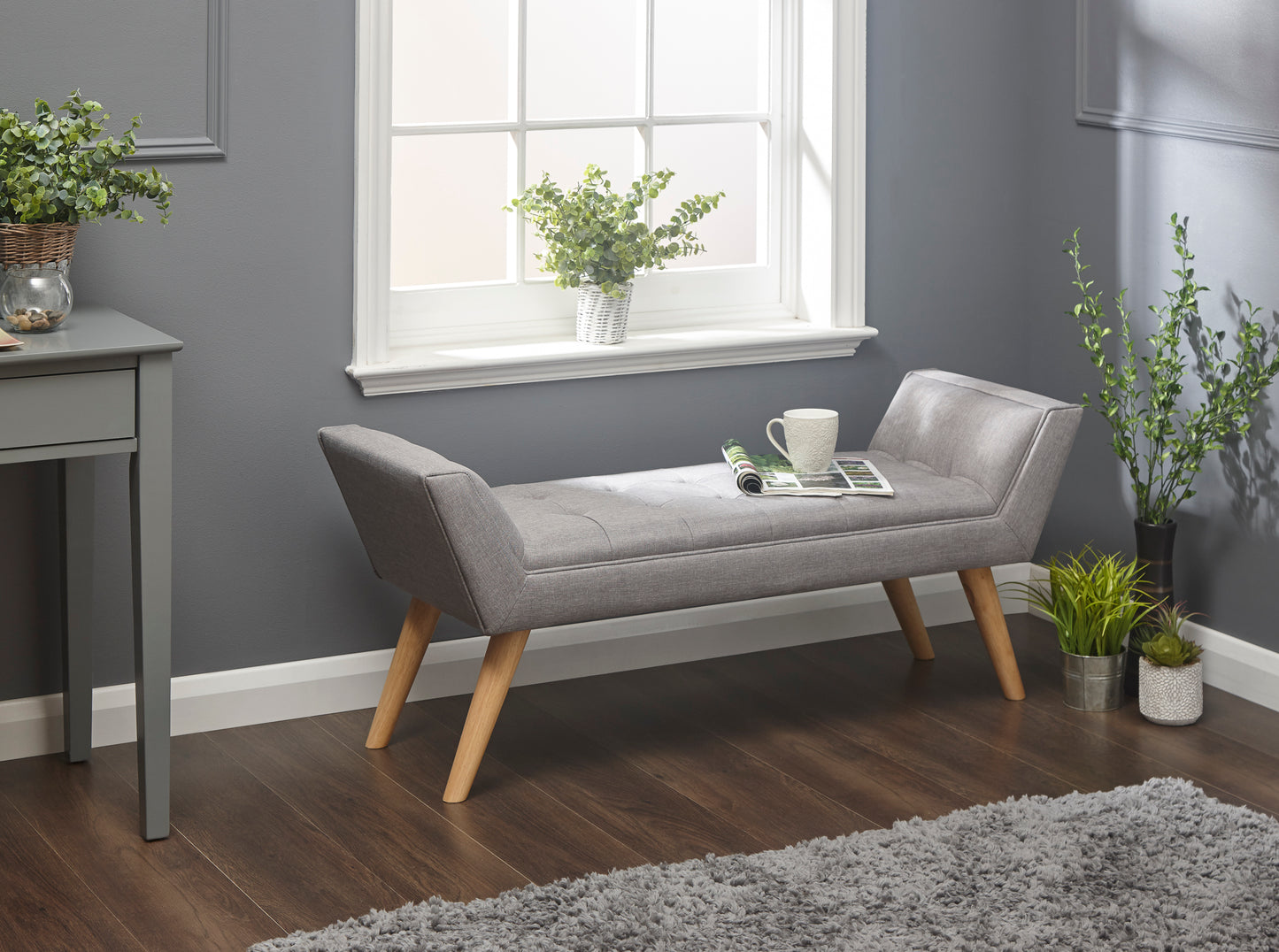 GFW Milan Upholstered Bench - Light Grey