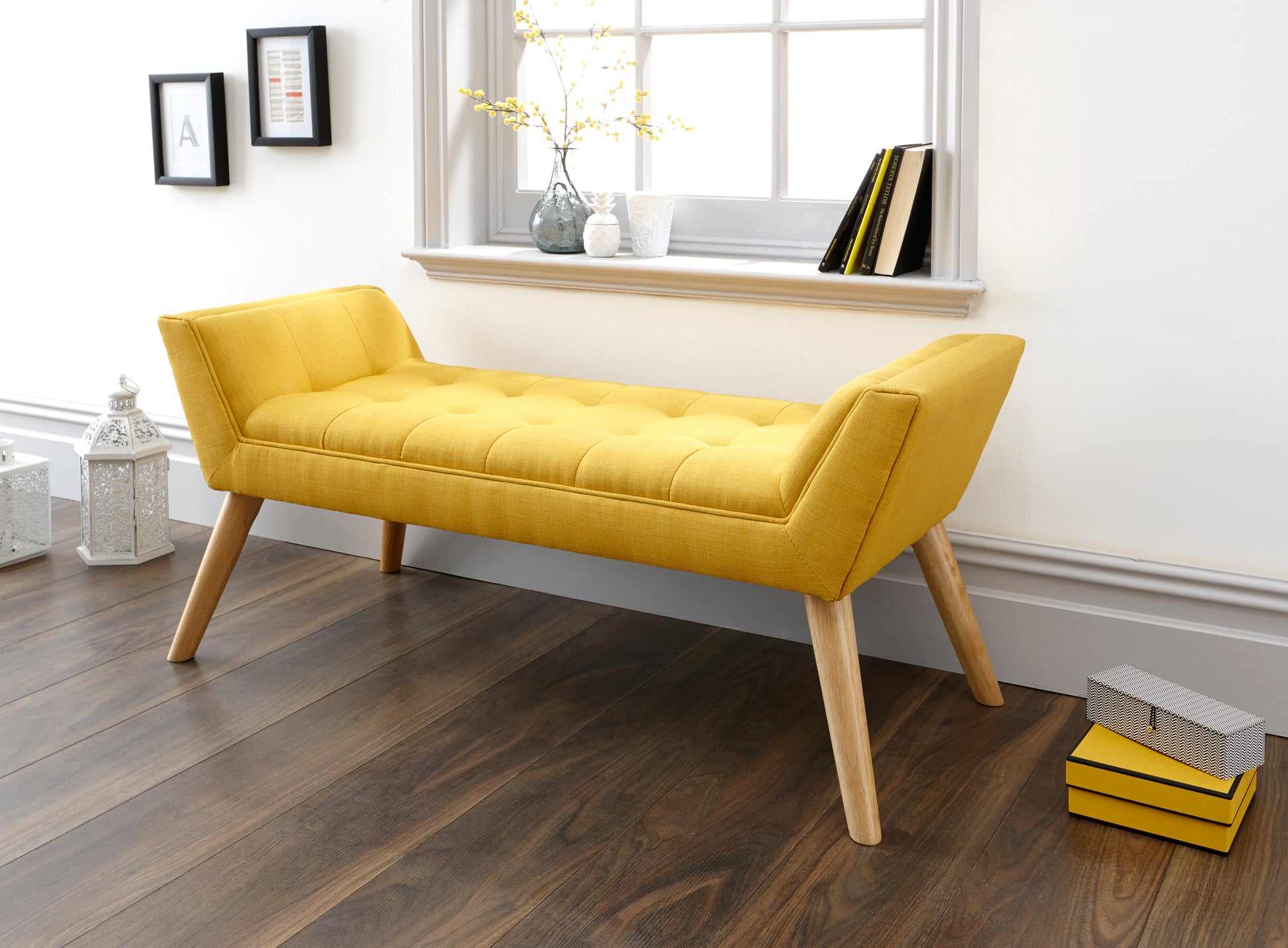 GFW Milan Upholstered Bench - Mustard