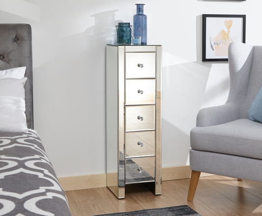 GFW Mirrored 5 Drawer Slim Chest