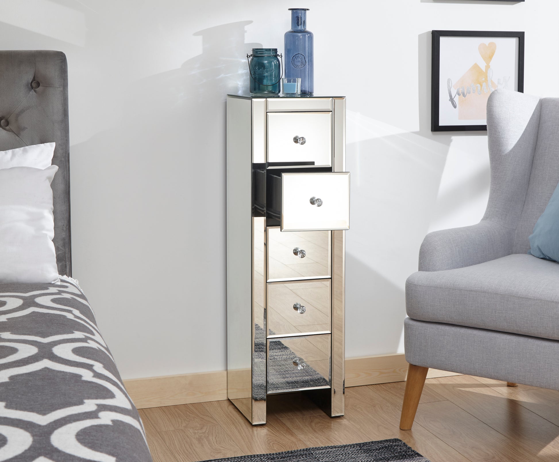 GFW Mirrored 5 Drawer Slim Chest 2