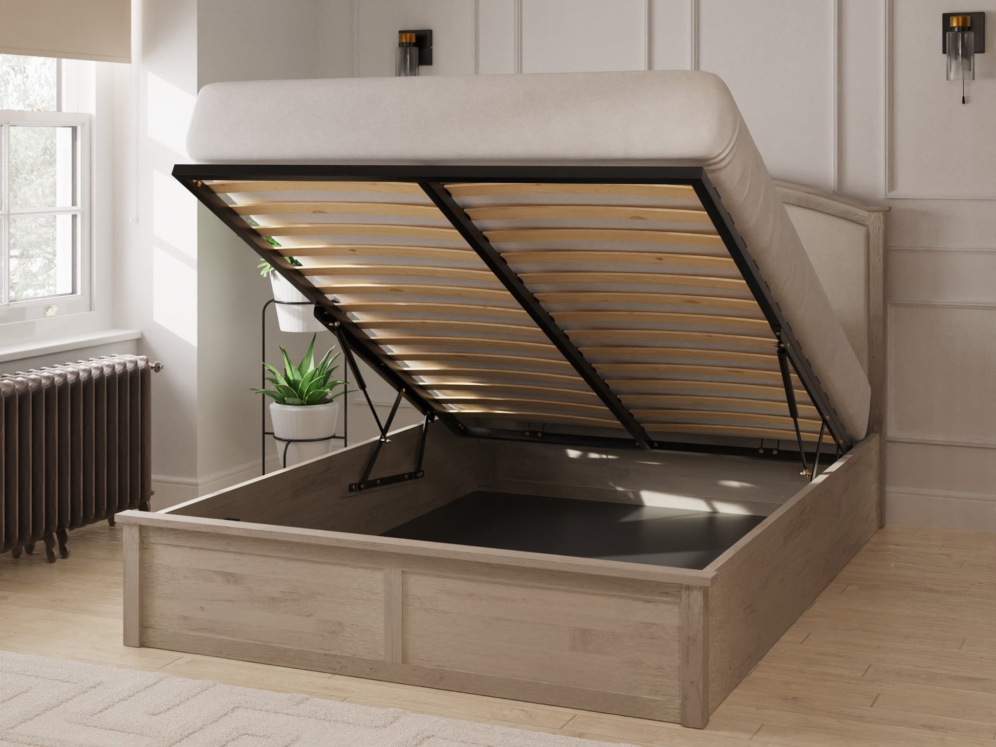 GFW Madrid Wooden End Lift Ottoman Bed Frame - Open