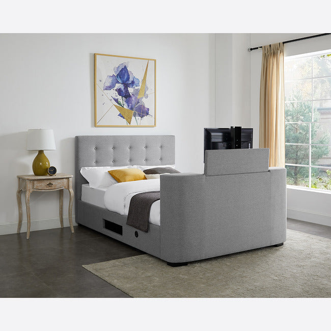 Luminosa Living Maine Grey Fabric TV Bed - Kingsize