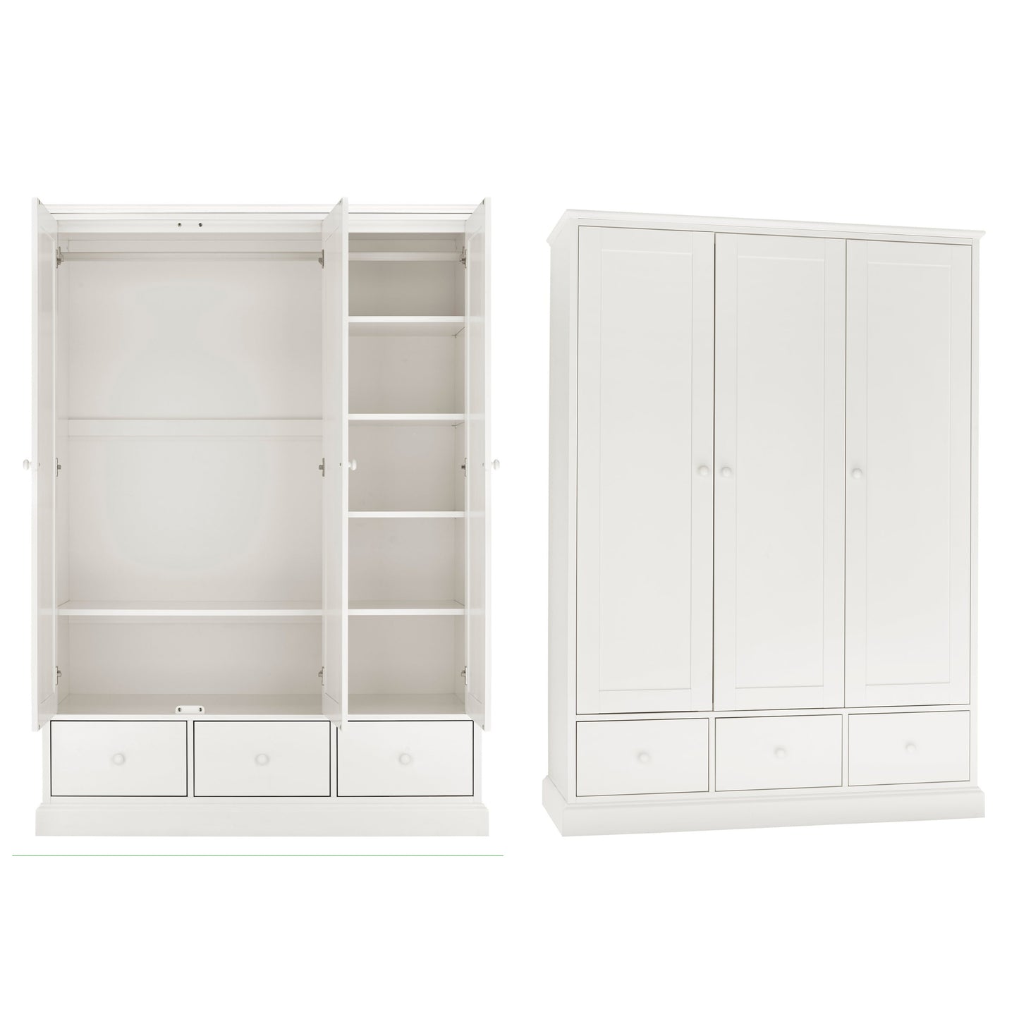 Ashby White Triple Wardrobe Open & Closed