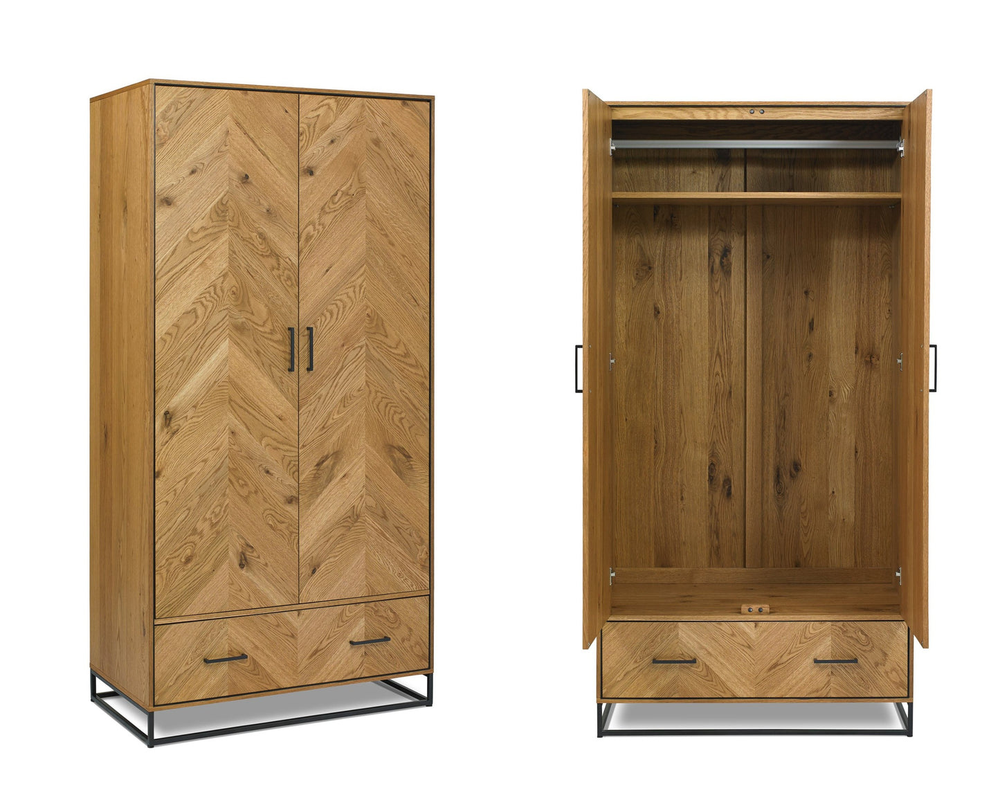 Riva Rustic Oak Double Wardrobe Open & Closed