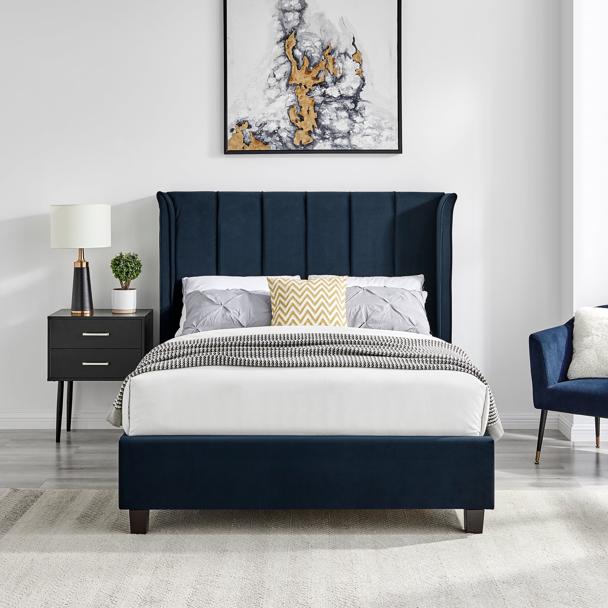 Limelight Polaris Velvet Bed Frame - Navy Blue 2