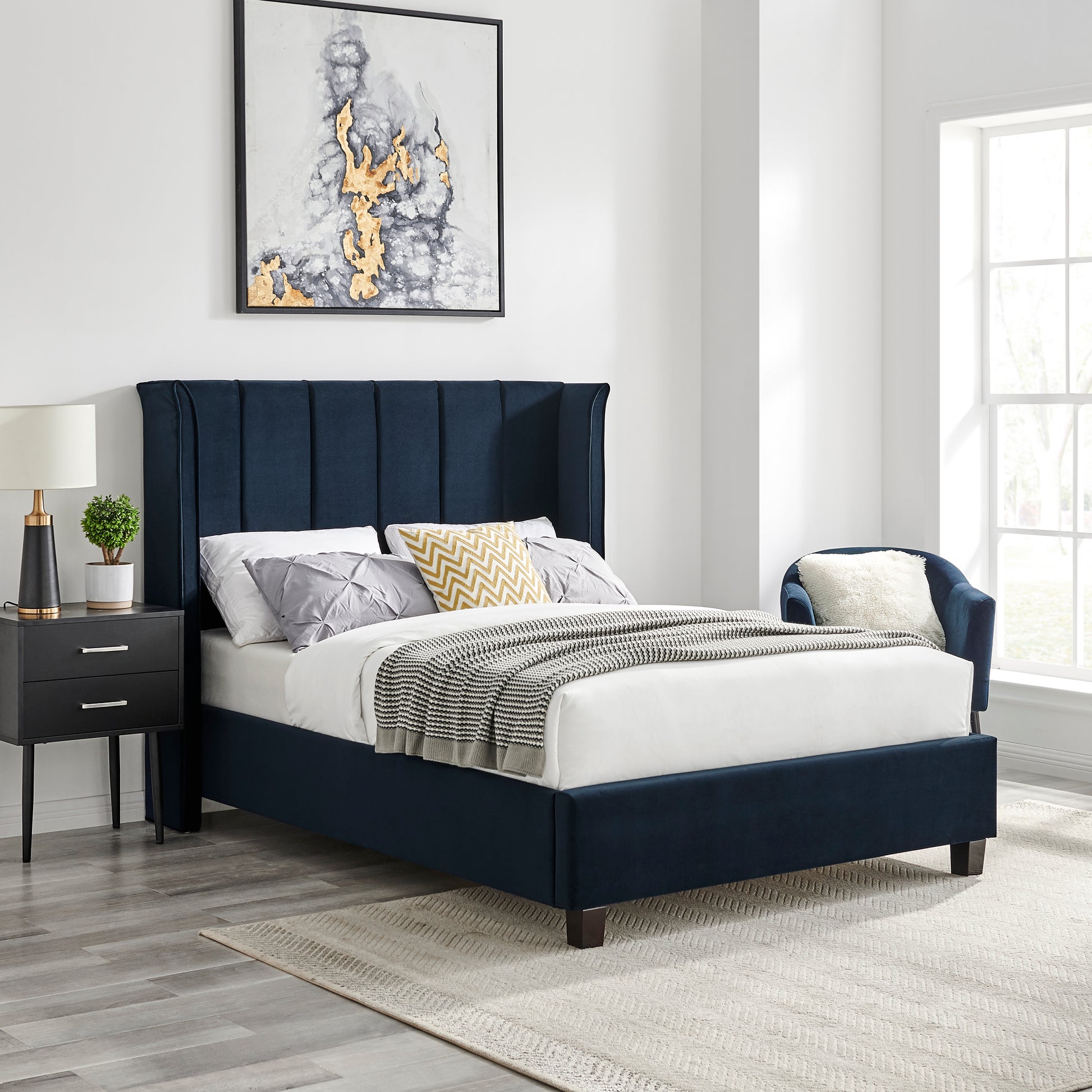 Limelight Polaris Velvet Bed Frame - Navy Blue