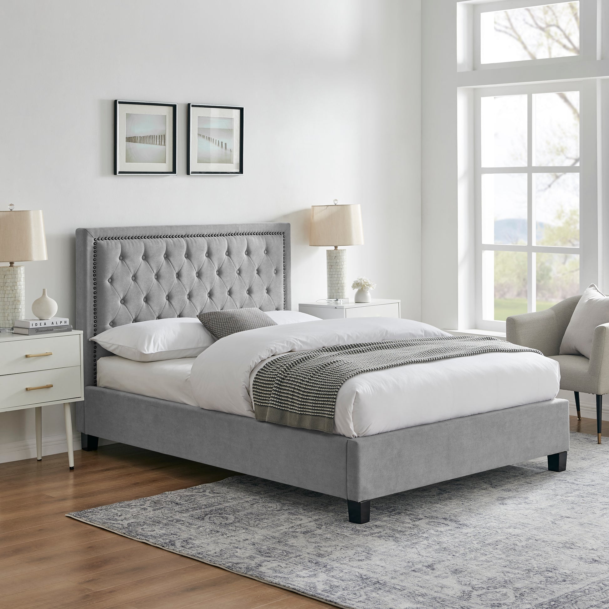 Limelight Rhea Fabric Bed Frame - Light Grey