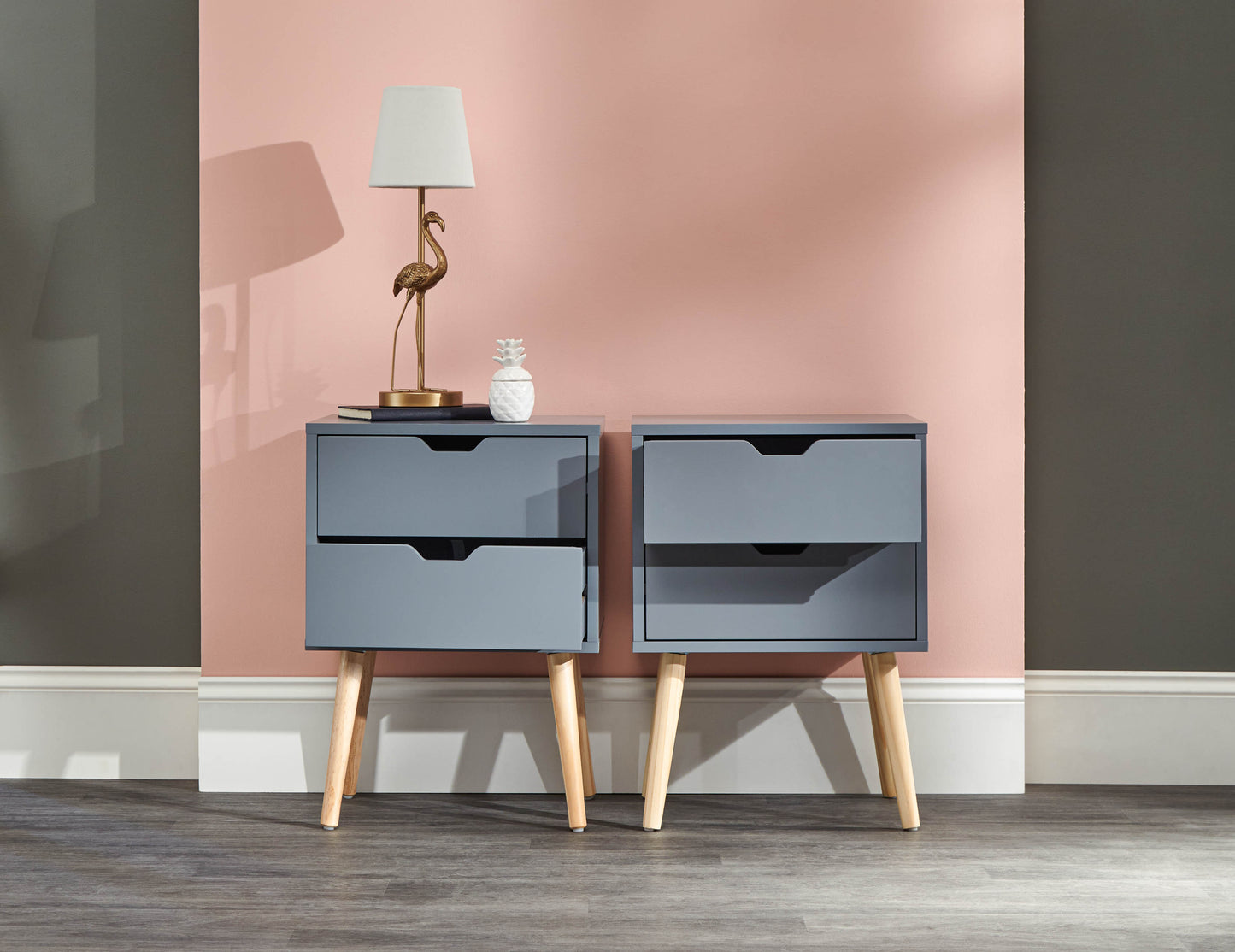 Nyborg Pair 2 Drawer Nightstands - Dark Grey