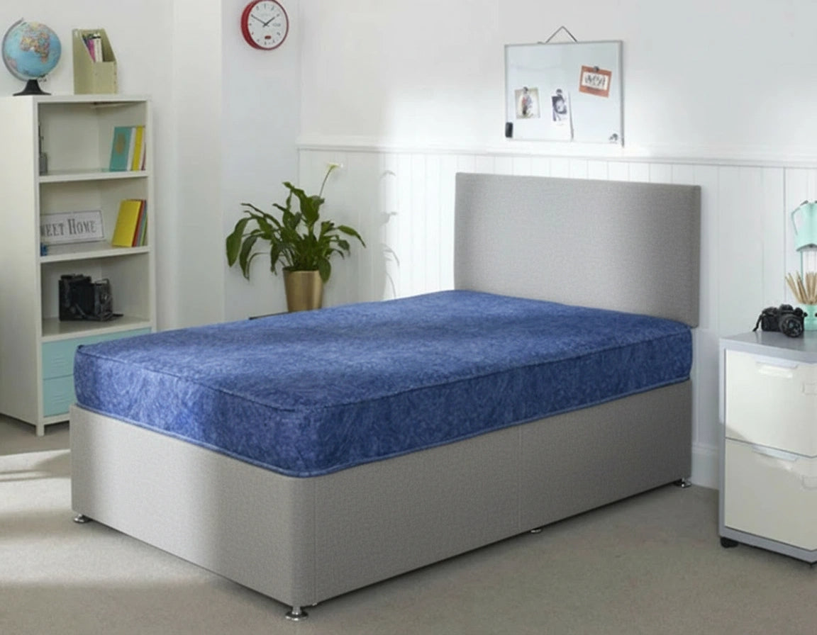 Kids Classic Grey Divan & Headboard With Waterproof Mattress - Single