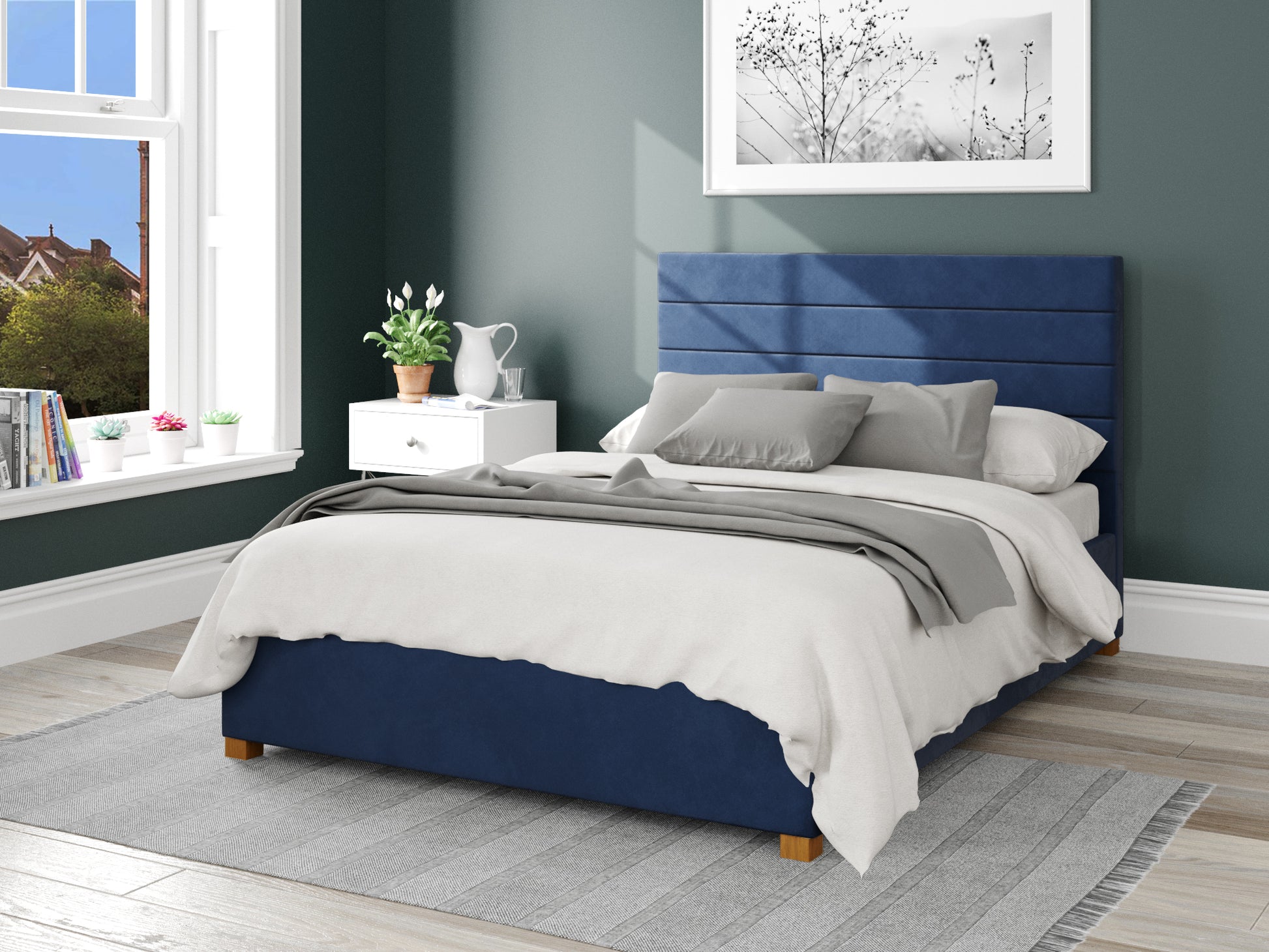 Calypso Fabric End Opening Ottoman Bed - Plush Velvet Navy