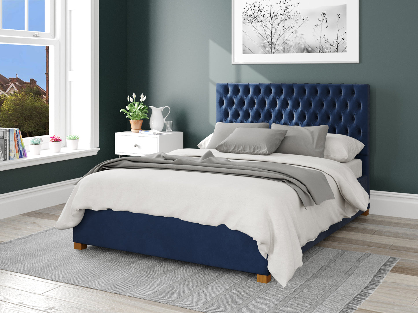 Elara Fabric End Opening Ottoman Bed - Plush Velvet Navy