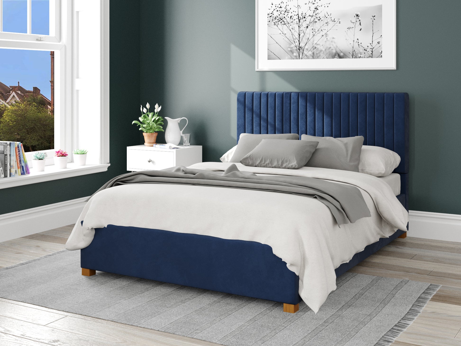 Solar Fabric End Opening Ottoman Bed - Plush Velvet Navy