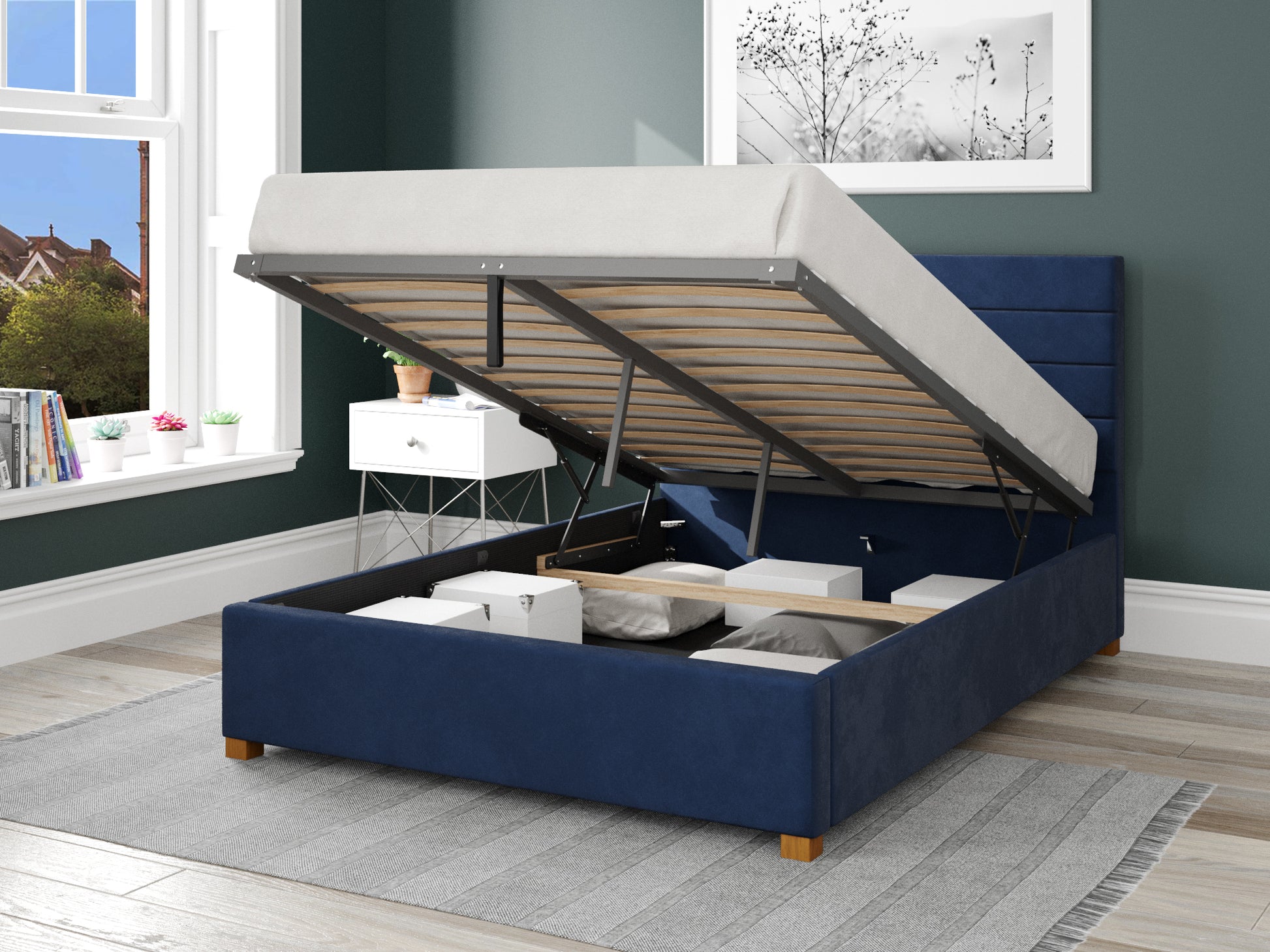 Calypso Fabric End Opening Ottoman Bed - Plush Velvet Navy 2