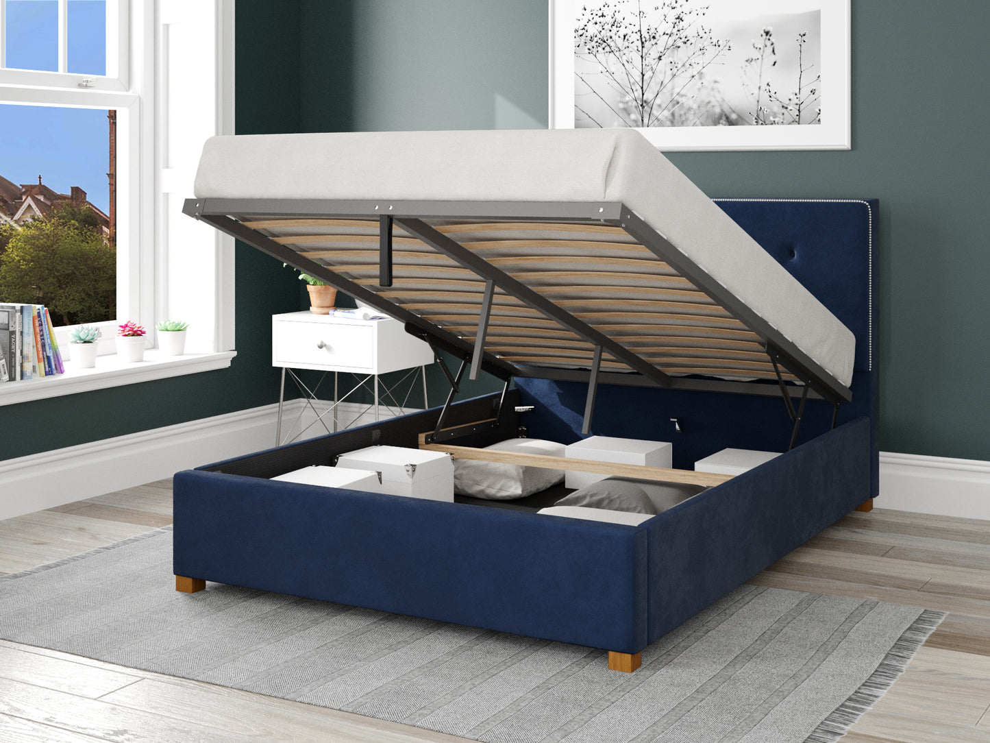 Dione Fabric End Opening Ottoman Bed - Plush Velvet Navy 2