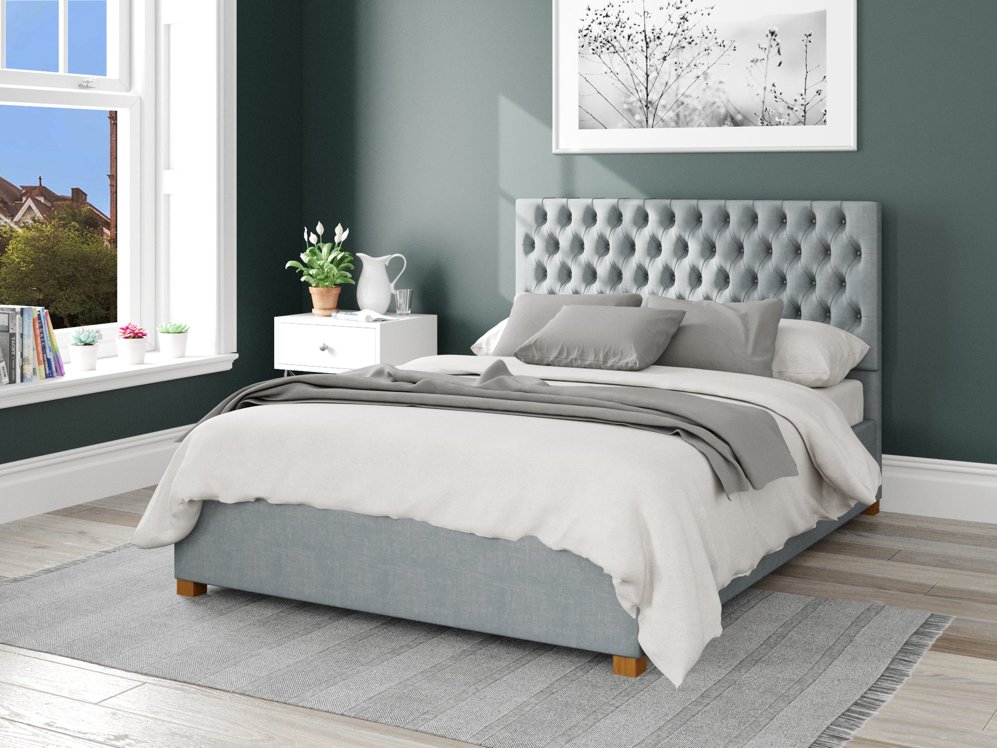 Elara Fabric End Opening Ottoman Bed - Malham Weave Sky