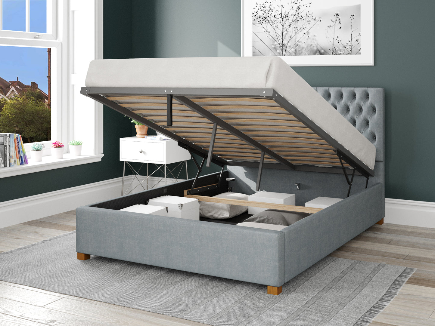 Elara Fabric End Opening Ottoman Bed - Malham Weave Sky 2