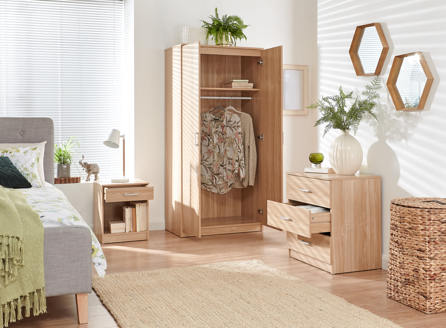 GFW Panama Three Piece Bedroom Furniture Set - Oak 2