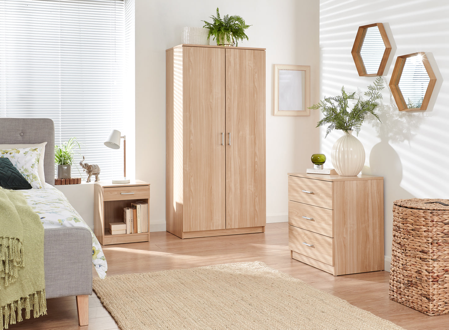 GFW Panama Three Piece Bedroom Furniture Set - Oak