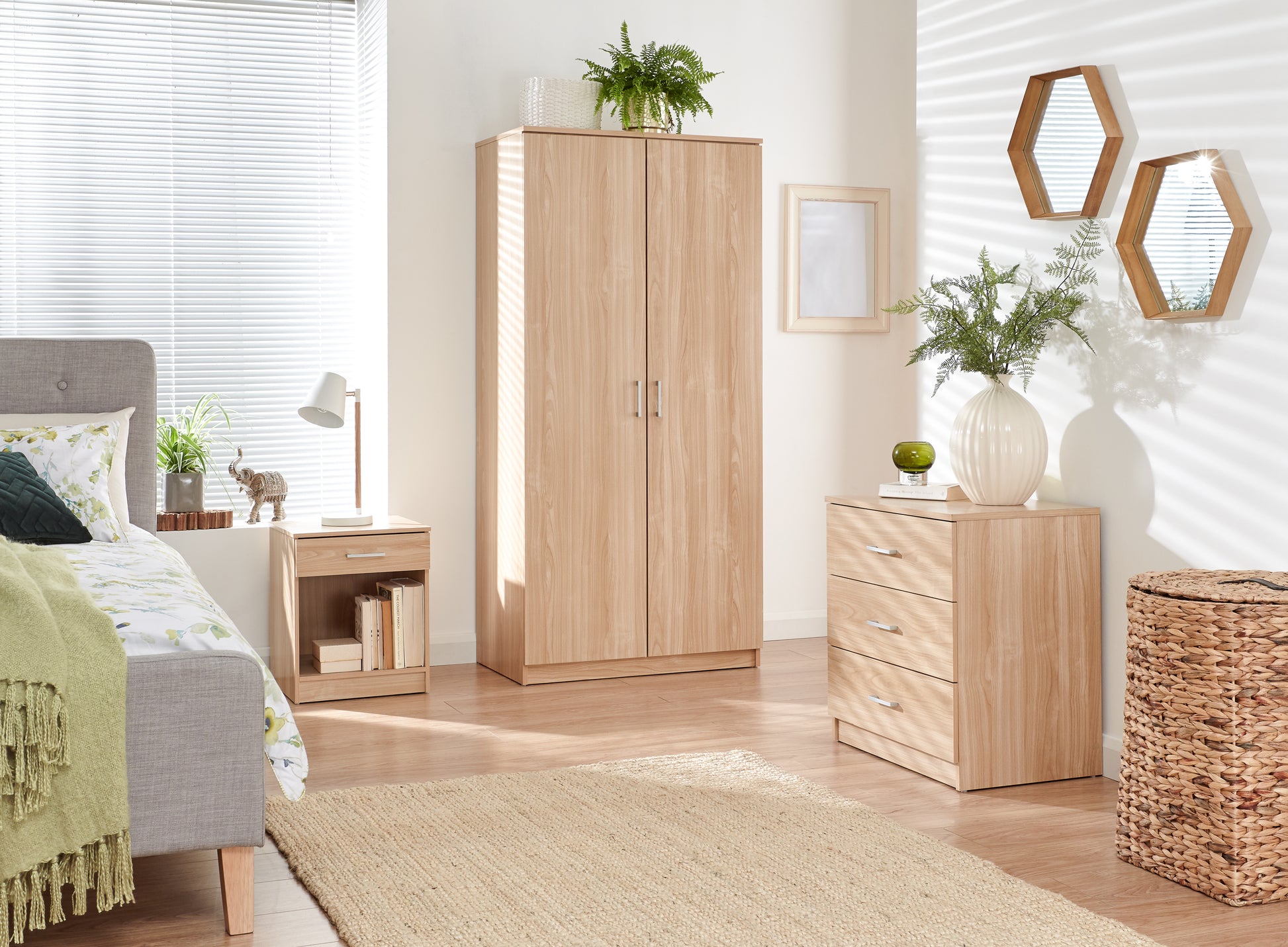 GFW Panama Three Piece Bedroom Furniture Set - Oak