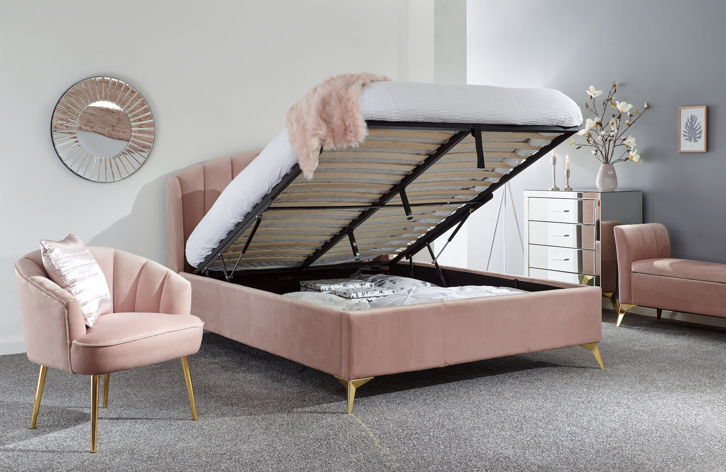 GFW Pettine End Lift Ottoman Bed - Blush Pink 2