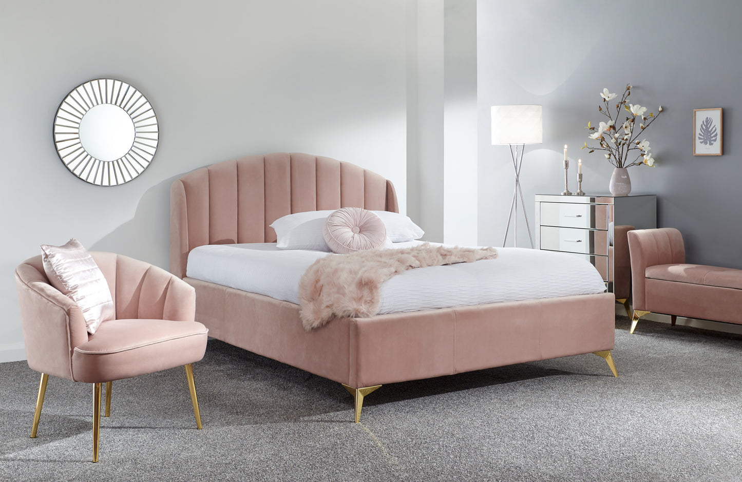 GFW Pettine End Lift Ottoman Bed - Blush Pink