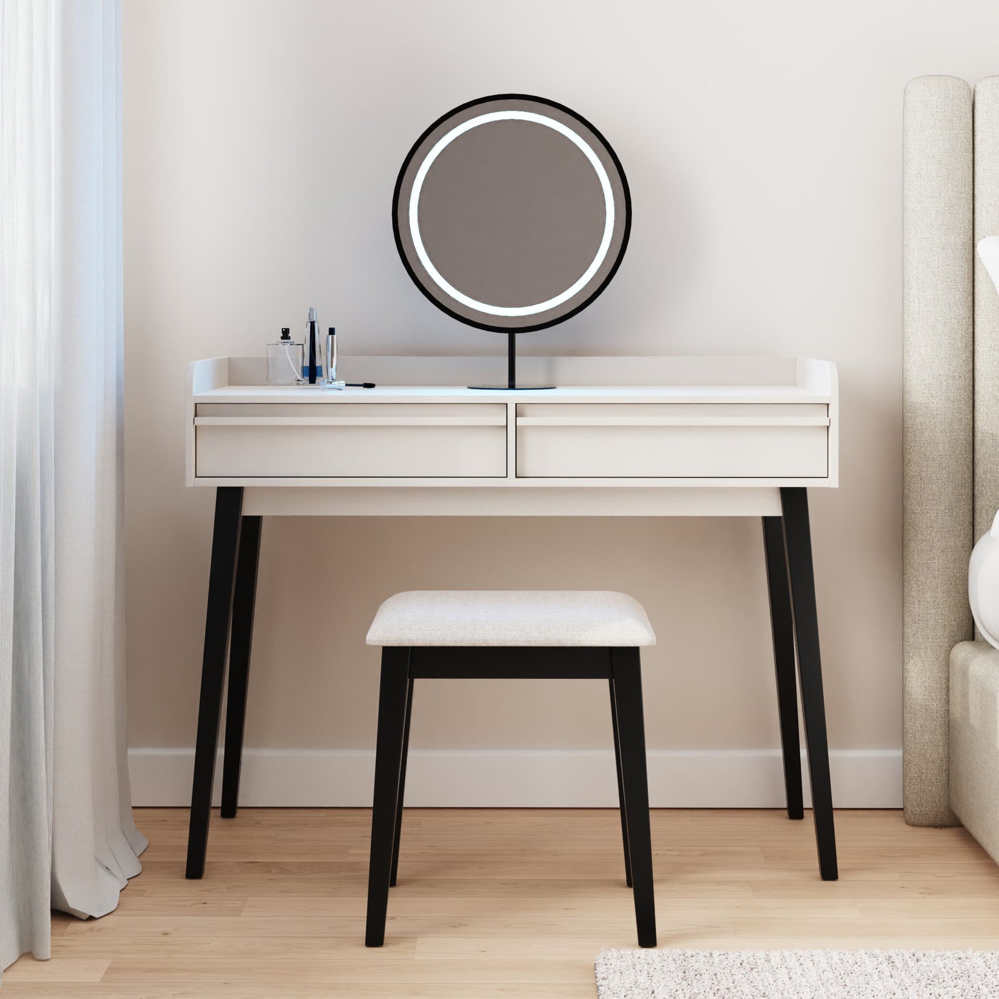 GFW Phoebe LED White Dressing Table & Mirror Set 2