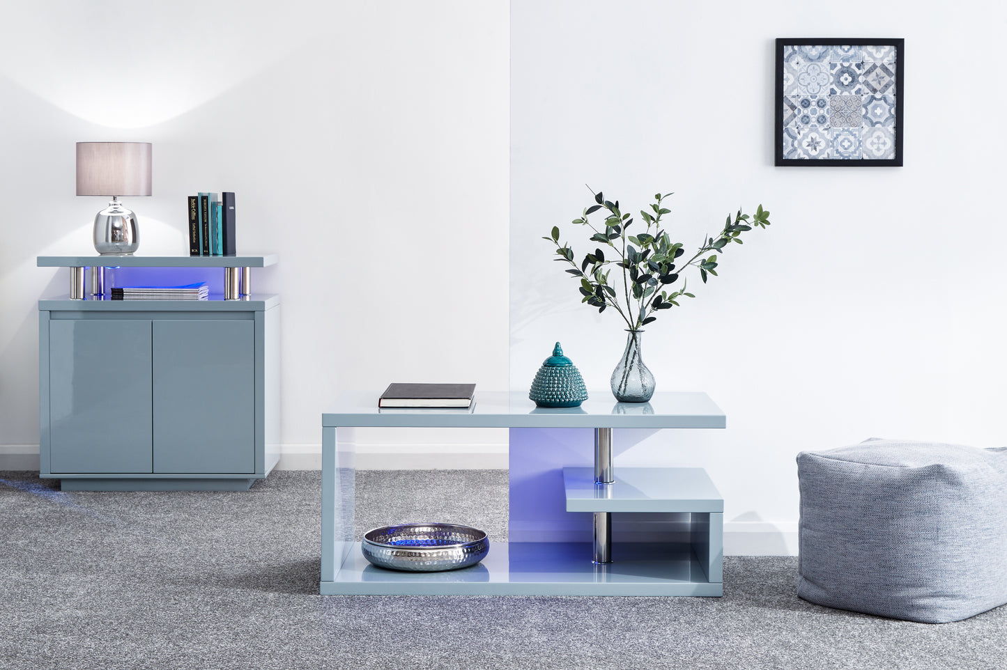 GFW Polar High Gloss LED Coffee Table - Grey 2